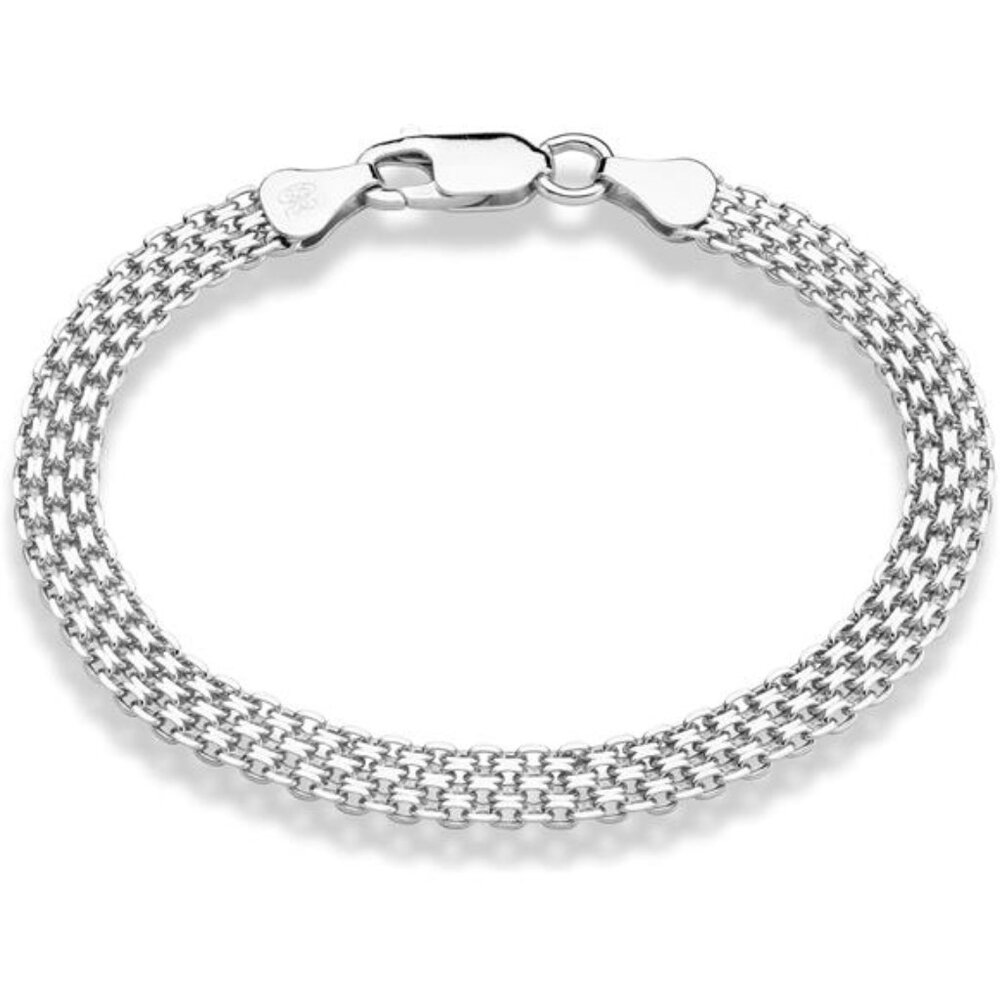 925 Sterling Silver Italian 6mm Solid Bismark Mesh Link Chain Bracelet View 4